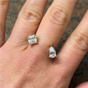 Sz 7 💎 sparkly ✨ Gold plated CZ sterling silver two stone rings 925